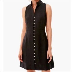 Tuckernuck Women's Leighton Mini Dress Sleeveless Linen Black Mandarin Collar L